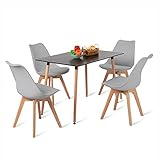 H.J WeDoo Essgruppe Holztisch Esstisch Esszimmer Esstischset Tischset 4 Eiche Stühle, Rechteckig Esstisch mit 4 Grau Esszimmerstühle Geeignet für Esszimmer Küche Wohnzimmer