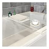 BINGLIU Badewannenablage Acryl Glas, Badewannenbrett Wannenablage Badewannentablett zum Baden Badewannen Zubehör Ablage Tablett Deko Bad Badezimmer Accessoires, Weiß (82x20cm)