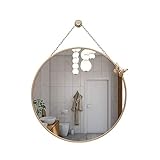 Runder Wandspiegel mit Metallrahmen, nordischer Badezimmer, Make-up-Spiegel mit hängender Kette, Eisenkunst, elegant, dekorativ für Schlafzimmer, Wohnzimmer, Ankleidezimmer, Gold (60 cm)