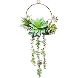 wooloow Künstliche Sukkulenten Türkränze aus Gold Metallring mit Seil, Modern ganzjährig Wanddeko Wohnzimmer Schmuck, Hängepflanzen Wandkranz für Hochzeit und Party Hintergrunddekor 30x60cm
