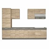 NJDT Küche mit Hochschrank 310 cm Küchenzeile Einbauküche Sonoma Eiche