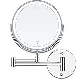8'' Badezimmerspiegel, wandmontierter LED-Schminkspiegel, 3 Farbmodi, USB-Aufladung, Touchscreen, verstellbares Licht, doppelseitig, 1-fache Vergrößerung, Rasierspiegel, ausziehbarer, um 360° drehbare