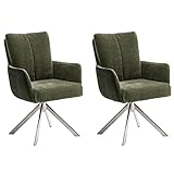 Lomadox Polsterstuhl Armlehnenstühle Esszimmer 2er Set in Olive, 360° drehbar mit Nivelierung, B/H/T ca. 61/90/67 cm