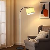 EDISHINE Stehlampe Wohnzimmer, Bogenlampe mit Beigen Leinen-Lampenschirm, E27 Fassung, 161cm Stehleuchte Schwarz mit Verstellem Schirm für Schlafzimmer, Kinderzimmer