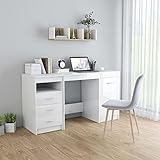 Youuihom Computer-Schreibtische, Büro-Schreibtische, Gaming-Schreibtische, Schreibtisch Hochglanz-Weiß 140x50x76 cm Holzwerkstoff Geeignet für Arbeitsplätze, Schlafzimmer, Wohnzimmer, Schlafsäle