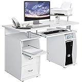 COSTWAY Computertisch Schreibtisch Bürotisch Arbeitstisch PC-Tisch mit Tastaturauszug Druckerablage Schubladen Farbwahl (weiß)