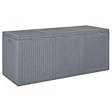 JUNZAI Gartenbox, Kissenbox Outdoor WassBerdicht, Auflagenbox, Aufbewahrungsbox, Terrassenschrank, Gartentruhe, Gartenkiste, Garten Aufbewahrung, Grau PP Rattan 270 L