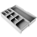 Yiomxhi Besteck Organizer, 9 FäChern Schublade Organizer, Expandable Plastik Kitchen Drawer Organizer für Besteck, Schubladen-Organizer Tablett, 16.5-29.5 cm x 40 x 5.5 cm-Grau