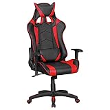 möbelando Score - Gaming Chair aus Kunstleder in Schwarz/Rot | Schreibtisch-Stuhl in Leder-Optik | Design Racing Chefsessel mit Armlehne | Gamer Bürostuhl mit Sport-Sitz und Kopfstütze