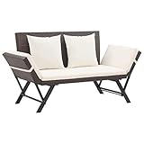 vidaXL Gartenbank mit Auflagen Sonnenliege Sitzbank Bank Gartenliege Liege Gartenmöbel Balkonbank Parkbank Terrasse 176cm Braun Poly Rattan