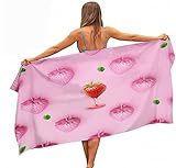 AALAYA Mikrofaser Strandtuch XXL Rosa Erdbeere Strandhandtuch 90x180 cm Mädchen 3D Super Saugfähiges Schnelltrocknend Sandfreies Strandtücher für Schwimmen Yoga Reise