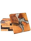 shizuro Untersetzer aus Holz eckig - 6er Set - Glasuntersetzer für Getränke, Tassen, Becher, Gläser - Design, Deko Tischuntersetzer Echtholz Epoxidharz modern