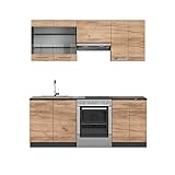 Vicco Küchenzeile Küchenblock Einbauküche Fame-Line 200 cm modern Küchen Schränke Schubunterschrank Spülenunterschrank Hängeschrank Hängeglasschrank