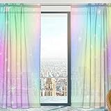 Mnsruu Transparente Gardine, Unicorn Mit Regenbogen Mesh Weiche Tüll Voile Vorhänge für Wohnzimmer Schlafzimmer 140 x 198 cm, 2er Set