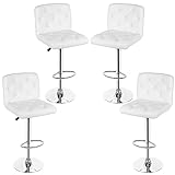 Homewell Barhocker mit Lehne 4er Set, Weiche PU-Leder Kissen Sitz 360° Drehstuhl Höhenverstellbar, Metall Barstuhl Basis mit Fußstütze (4, Weiß)