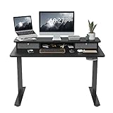 FEZIBO Höhenverstellbarer Elektrischer Stehtisch mit Doppelschublade, 100 x 60 cm Stehtisch mit Ablage, Sitz-Steh-Schreibtisch mit Verbindungsplatte, Schwarzer Rahmen/Schwarze Oberfläche