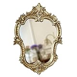 NOALED Goldfarbener dekorativer Spiegel, Vintage-Schminkspiegel, 15 x 24, Kleiner Wandspiegel, rustikaler Kosmetikspiegel mit Kunstharzrahmen für Badezimmer, Esszimmer, Wohnzimmer