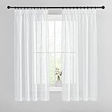 PONY DANCE Kurze Gardinen mit Kräuselband Weiß 2er Set H 160 x B 140 cm Gardinen Leinenoptik Kräuselband Vorhang Weiss Halbtransparent Wohnzimmer Vorhänge Modern Kurz