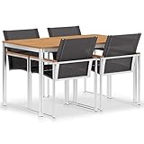 Chusui 5-TLG. Garten-Essgruppe, Esstisch Mit Stühlen, Gartenmöbel Set, Gartengarnitur, Möbelsets, Balkonmöbel Set, Esstisch-Set, Sitzgruppe, Terassenmöbel, Teak Massivholz und Edelstahl