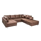 riess-ambiente.de Modernes XXL Sofa Kent 303cm braun Federkern inkl. Hocker und Kissen Sofa Schlafsofa Schlafcouch Couch Wohnlandschaft Eckcouch mit Schlaffunktion