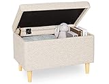 Suhu Sitzbank Gepolsterte mit stauraum, Sofa sitzhocker mit Deckel Pouf hocker schminktisch, sitzwürfel schuhbank truhenbank fußbank aus Leinen mit holzbeine, für Flur Schlafzimmer Wohnzimmer Beige