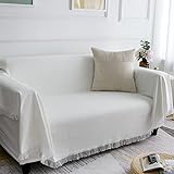 Homxi Sofabezug 3Sitzer,Sofahusse Universel Einfarbig Bezug Sofa Baumwolle Sofa-Handtuch Weiß Sofa Überzug Decke 180x300CM