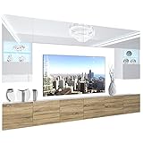 BELINI Wohnwand Vollausstattung Wohnzimmer-Set Moderne Schrankwand mit LED-Beleuchtung Anbauwand TV-Schrank Weiß/Sonoma Eiche