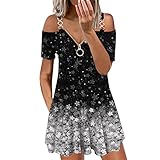 Umumyi Sommerkleider Damen Off Shoulder Drucken Mode Leichte Unifarbenes Frauen Komfort Drucken Leicht Elegant Festlich Vintage Trägerlos Knielang Leicht Elegant Grau,M