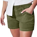 Generisch Frauen Mit Hoher Taillierter Shorts Frauen, Plus-Größe Shorts Kurz Für Kleiderschrank Women's Shorts Women's Soft Stretch Twill Short Side Pockets Feel No Button & Zipper (M, Armeegrün)