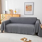 Decke für sofa sitzfläche waffel kuscheldecke Sofadecke Größe 3 Sitze 180 x 300cm Grau