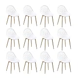 buybyroom Esszimmerstuhl 12er Set Esszimmer Stühle mit Rückenlehne Metallbeinen Wohnzimmerstuhl Schalenstuhl Gartenstühle, Weiß