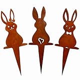 Rostikal Osterhasen Figuren 6,5 x 18 cm Gartenstecker Rost 3er Set Ostern Deko