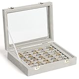 Kurtzy Jewelry Organizer Ring Aufbewahrung Schmuckkasten Grau, Samt Box mit Glas Deckel & 7 Schlitze – Schmuckaufbewahrung Schmuckschatulle Ringaufbewahrungs Box für Ringe, Ohrringe, Manschettenknöpfe