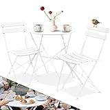 KESSER® Bistroset 3-teilig Bistrotisch mit 2 klappbaren Stühle Set Balkonset Balkonmöbel Klapp-Möbel Gartenset Sitzgarnitur Gartengarnitur Gartenmöbel Sitzgruppe Metall Bistro Gartentisch Weiß