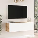 [en.casa] TV Hängeboard Lapinlahti Lowboard Hängeschrank 100 cm TV Board Fernsehtisch Wandregal hängend Eiche rustikal/Weiß