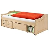 IDIMEX Bett mit Stauraum Senta Kinderbett Jugendbett Bett 90x200 Kiefer massiv buchefarben Gästebett Tagesbett