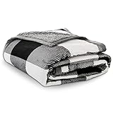 Qucover Kuscheldecke Flauschig für Winter 600GSM, Sherpa Wohndecke 150x200cm, Dicke Warme Decke für Sofa Bett, Fleecedecke Sofadecke mit Karo Muster, Grau/Schwarz/Weiß
