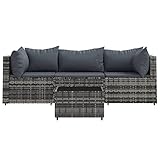 Hommdiy Gartenmöbel Couch-Set Ecksofa 4 TLG. Garten Lounge Set mit Kissen Grau Poly Rattan