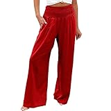 Lockere Hosen Damen Sommer Linen Leicht Frauen Leinen Hose Bequeme Sommer Mit Schlitz Sommerhose Elegant Palazzo Leinenhose Pants Hosen Große Größen Weite Baumwollhose Stoffhose 7/8 Lang Baumwolle