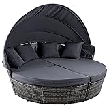 VONLUCE 4-teilige Sonneninsel mit Faltbarem Sonnendach Regencover Sonnenliege Rattanmöbel inkl. Kissen und Auflagen Gartenliege Polyrattan-Lounge Sunbed Gartenmuschel Gartenmöbel