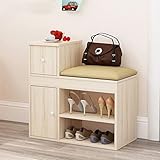 W&X Schuhbank Mit Schublade,Moderne Verdicken Schuhregal Bank Dekorative Möbel,Leder Eingangsbereich Schuhbank Sitz Schuh Organizer Schuhschrank-D-beige 60x30x62cm(24x12x24inch)