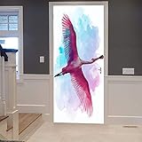 3D Türaufkleber Türtapete Selbstklebend Wandbild Pvc Wasserdicht Abnehmbar Türfolie Aquarell Flamingo-Tierposter Fototapete Wohnzimmer Kinderzimmer Bad Kunst Wandaufkleber 90 X 200 Cm