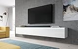 Furnix TV Lowboard Bargo Fernsehschrank Weiß mit LED-Beleuchtung B200 x H34 x T32 cm - TV-Schrank Kommode Sideboard, 2 Fächer mit Tür „Push-Click“, 2 offene Ablagen unten, Wandmontage möglich