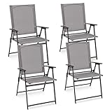 COSTWAY 4er Set Gartenstühle, Klappstühle mit wetterfestem Stoff, Balkonstühle mit Armlehnen, Terrassenstühle für Garten, Hinterhof, Balkon