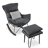 M MCombo Sessel Schaukelsessel mit Hocker, moderner Schaukelstuhl, Relaxstuhl für Wohnzimmer modern, bequemer Lesestuhl, Stillsessel, Swing Chair, 4118 (Grau)