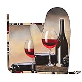 Ofenhandschuhe und Topflappen Traube Wein Silikon Handschuh Hitzebeständig Küchenhandschuhe zum Kochen, 2-teiliges Set (Anti-Rutsch)