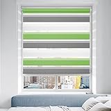 Doppelrollo Klemmfix ohne Bohren/mit Bohren, Duo Rollos für Fenster & Tür Grün-Grau-Weiß 40x130 (BxH) Lichtdurchlässig & Verdunkelnd Klemmrollo Fensterrollo Sonnenschutz Duo Rollo