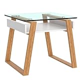 bonVIVO Beistelltisch weiß mit Glas Holz Materialmix - Couchtisch, Sideboard, Wohnzimmertisch - Modern Minimalistisch - Stilvoller Glastisch für Wohnzimmer, Schlafzimmer, Diele