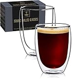 TKNO Doppelwandige Glas-Kaffeetassen, 2 Stück, hohl, vakuumversiegelt, Cappuccino-Latte-Macchiato-Gläser, handgefertigt, hitzebeständig, mikrowellengeeignet, 350 ml Tasse