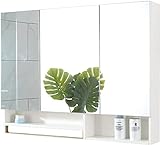 RALIRA Medizinschrank Badezimmerspiegelschrank Dreitüriger großer Badezimmerspiegel mit Aufbewahrungsschrank mit Handtuchhalter, geräuschdämpfendes Türscharnier Wandmontierter Badezimmers